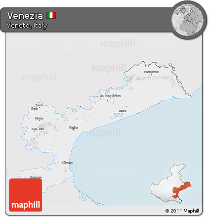 Silver Style 3D Map of Venezia, single color outside