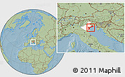 Savanna Style Location Map of Venezia, highlighted parent region, hill shading