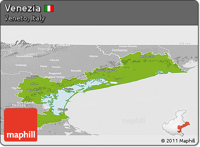 Physical Panoramic Map of Venezia, lighten, desaturated