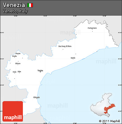 Silver Style Simple Map of Venezia, single color outside