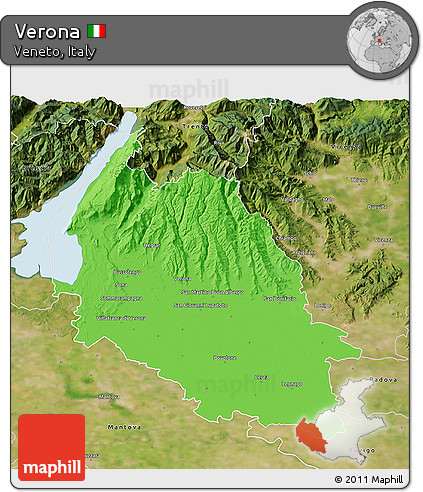 Political 3D Map of Verona, satellite outside