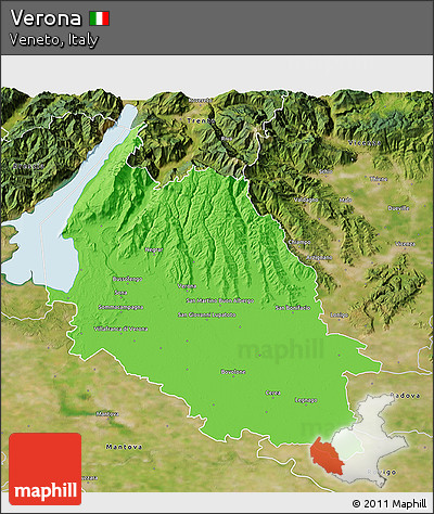 Political 3D Map of Verona, satellite outside
