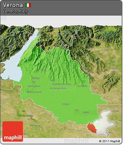 Political 3D Map of Verona, satellite outside