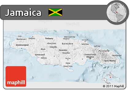 Classic Style 3D Map of Jamaica, single color outside