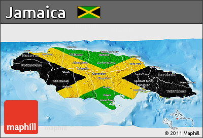 Flag 3D Map of Jamaica, physical outside, bathymetry sea, flag centered