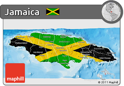 Flag 3D Map of Jamaica, physical outside, bathymetry sea