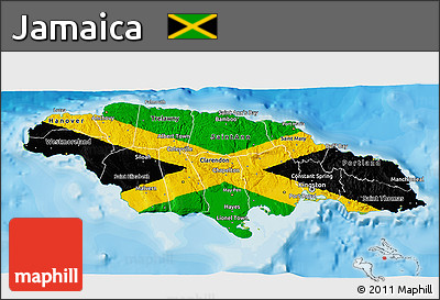 Flag 3D Map of Jamaica, physical outside, bathymetry sea