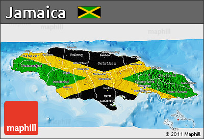 Flag 3D Map of Jamaica, satellite outside, bathymetry sea, flag rotated