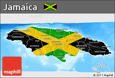 Flag 3D Map of Jamaica, single color outside, bathymetry sea, flag centered