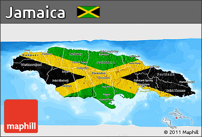 Flag 3D Map of Jamaica, single color outside, bathymetry sea