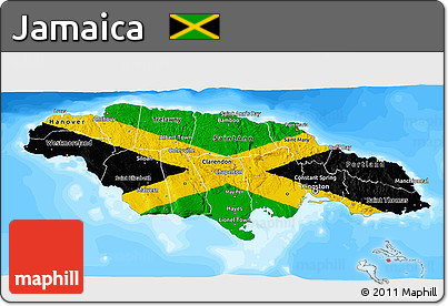 Flag 3D Map of Jamaica, single color outside, bathymetry sea