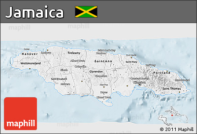 Gray 3D Map of Jamaica, single color outside