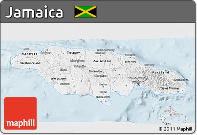 Gray 3D Map of Jamaica, single color outside