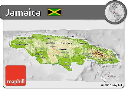 Physical 3D Map of Jamaica, lighten, desaturated
