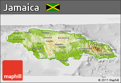 Physical 3D Map of Jamaica, lighten, desaturated