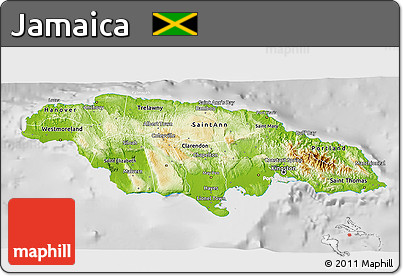 Physical 3D Map of Jamaica, lighten, desaturated