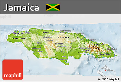 Physical 3D Map of Jamaica, lighten