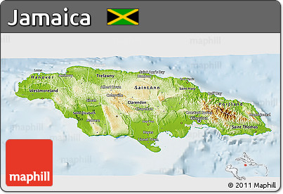 Physical 3D Map of Jamaica, lighten