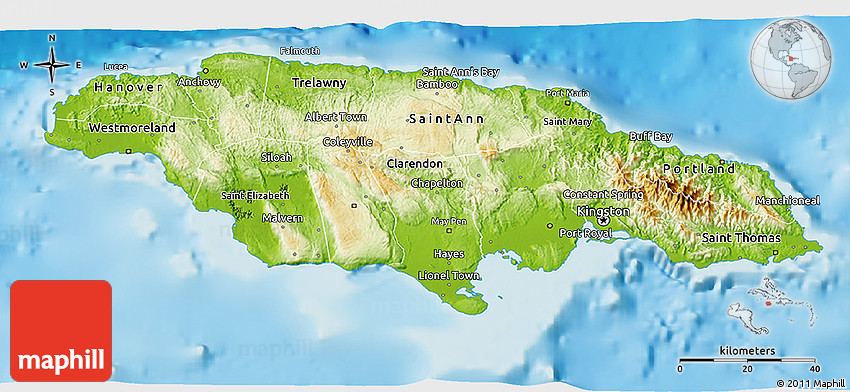 Physical 3D Map of Jamaica