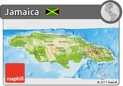 Physical 3D Map of Jamaica, political outside, shaded relief sea