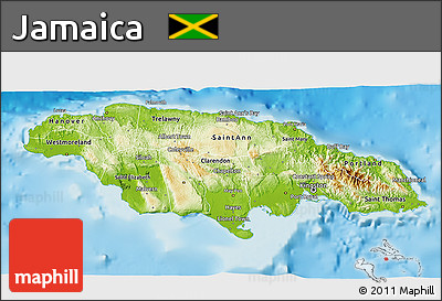 Physical 3D Map of Jamaica, political outside, shaded relief sea