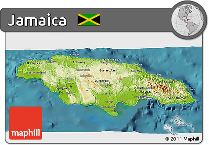 Physical 3D Map of Jamaica, satellite outside