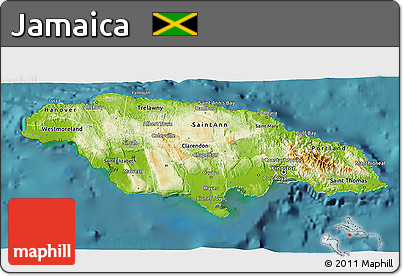 Physical 3D Map of Jamaica, satellite outside