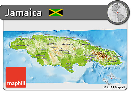 Physical 3D Map of Jamaica, satellite outside, shaded relief sea
