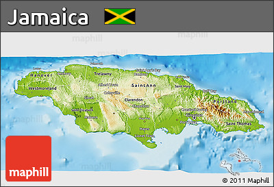 Physical 3D Map of Jamaica, satellite outside, shaded relief sea