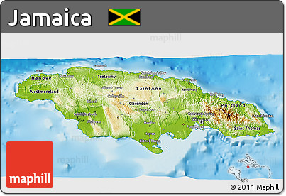 Physical 3D Map of Jamaica, satellite outside, shaded relief sea