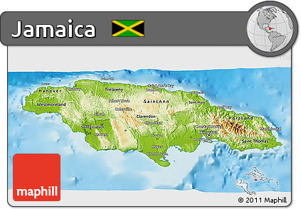 Physical 3D Map of Jamaica, semi-desaturated, land only