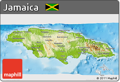 Physical 3D Map of Jamaica, semi-desaturated, land only