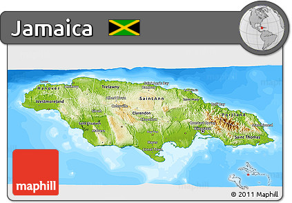 Physical 3D Map of Jamaica, single color outside, bathymetry sea