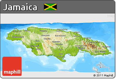 Physical 3D Map of Jamaica, single color outside, bathymetry sea