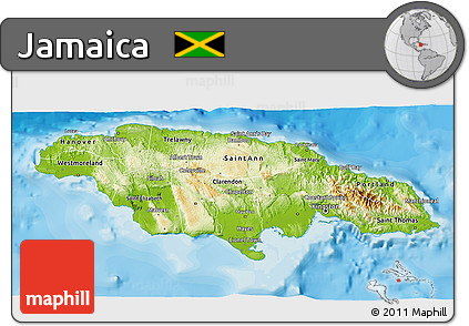 Physical 3D Map of Jamaica, single color outside, bathymetry sea, shaded relief sea