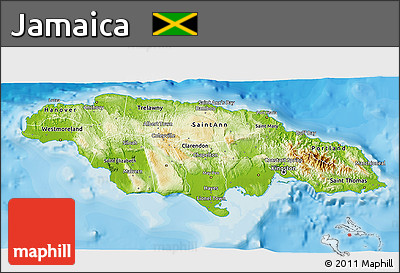 Physical 3D Map of Jamaica, single color outside, bathymetry sea, shaded relief sea
