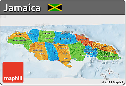 Political 3D Map of Jamaica, lighten