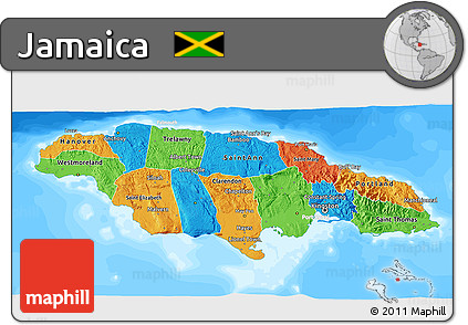 Political 3D Map of Jamaica, lighten, land only