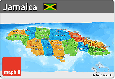 Political 3D Map of Jamaica, lighten, land only