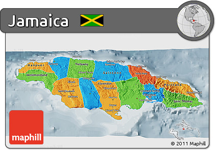 Political 3D Map of Jamaica, semi-desaturated