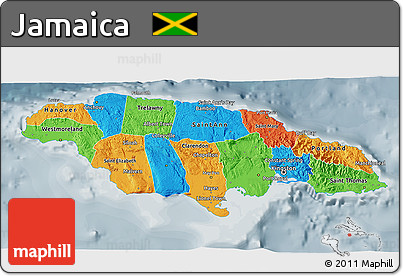 Political 3D Map of Jamaica, semi-desaturated