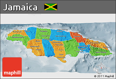Political 3D Map of Jamaica, semi-desaturated