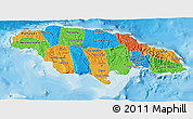 Political 3D Map of Jamaica, shaded relief outside, bathymetry sea
