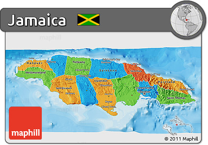 Political 3D Map of Jamaica, single color outside