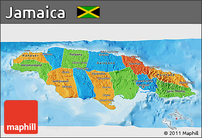 Political 3D Map of Jamaica, single color outside