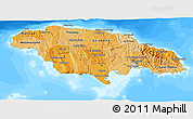 Political Shades 3D Map of Jamaica, semi-desaturated, land only
