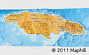 Political Shades 3D Map of Jamaica, shaded relief outside, bathymetry sea