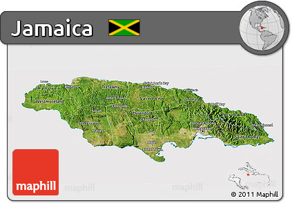 Satellite 3D Map of Jamaica, cropped outside