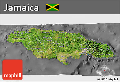 Satellite 3D Map of Jamaica, desaturated