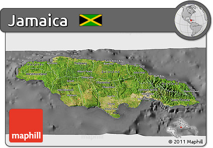 Satellite 3D Map of Jamaica, desaturated
